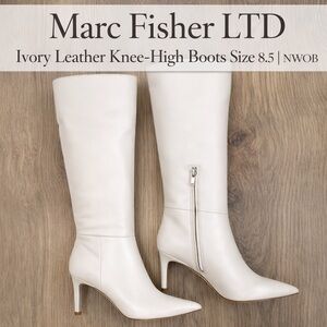 Marc Fisher LTD Ivory Leather Knee-High Boots Size 8.5